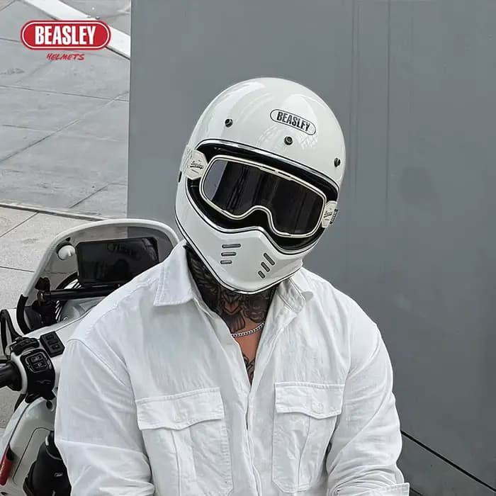 BEASLEY rétro casque complet moto autoroute croisière classiques café Racer Cascos ECE Vintage lunettes s-xxxl noir blanc casques