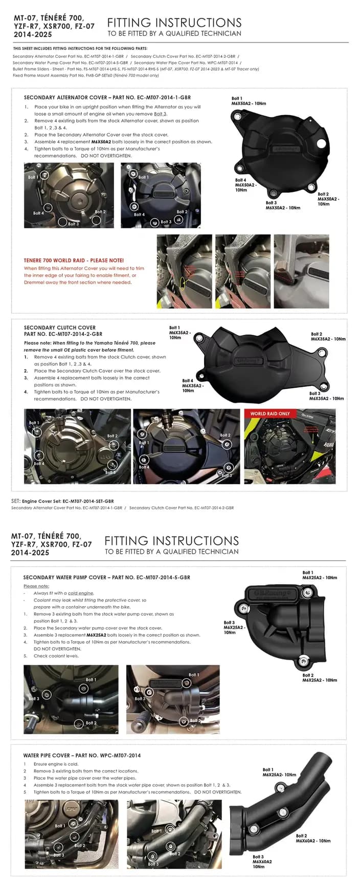 07 Tracer MT-07, FZ-07 2014-2024 Ténéré 700 World Raid