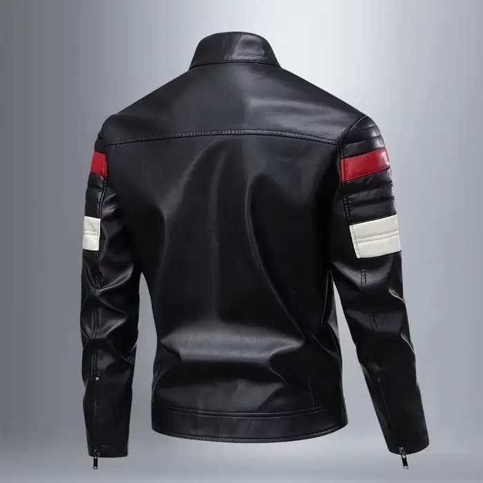 Blouson en cuir patchwork style motard pour homme