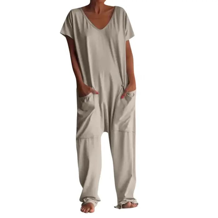 Combinaison à Manches Courtes pour Femme, Vêtement Décontracté, Confortable, avec Poches, Tendance
