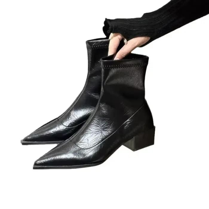Automne femmes bottines chaussures mode bout pointu dames botte courte carré talon bas décontracté hiver chaussures pour femmes 2024