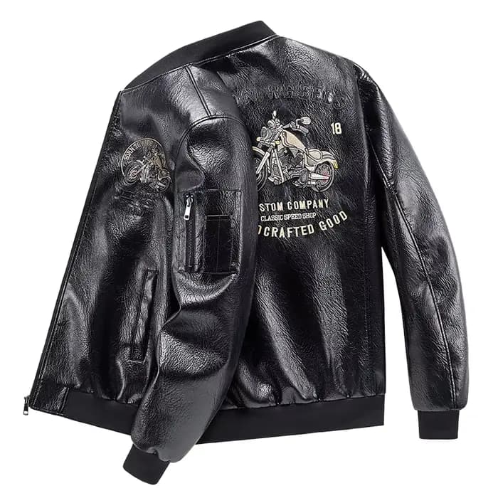 Veste d'automne en cuir de moto brodée pour hommes manteau de motard américain