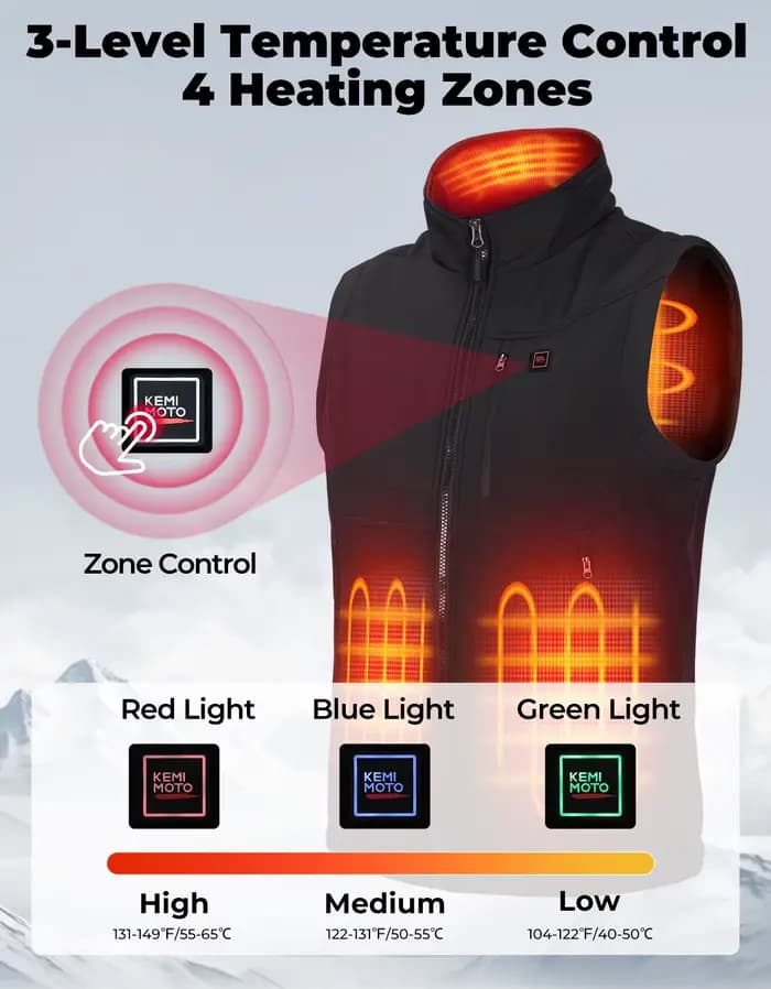 KEMIMOTO Gilet chauffant unisexe avec 6 zones chauffantes