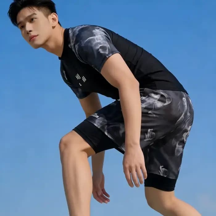 Ensemble de maillot de bain pour hommes, haut et bas à séchage rapide, maillot de bain deux pièces pour garçons, motif floral, tissu en polyester