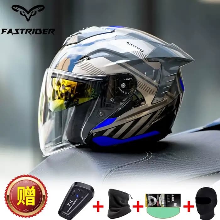 FEISU moto RO-9 double lentille demi-casque grande circonférence de la tête 3/4 casque coupe-vent véhicule électrique