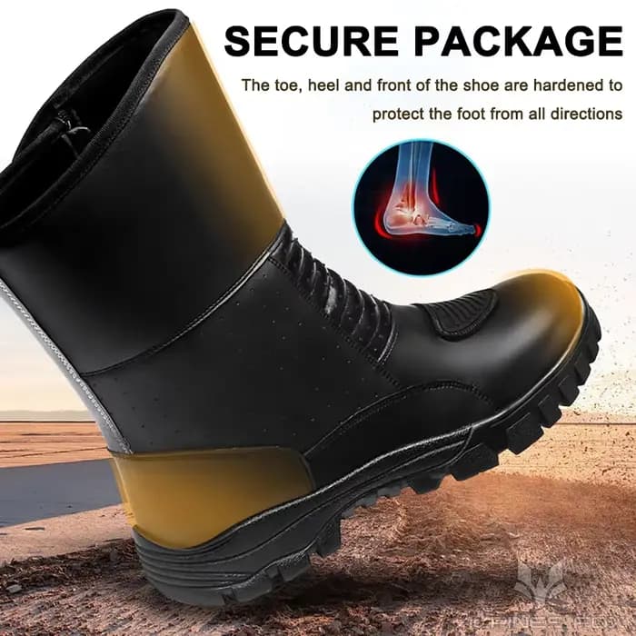 Bottes de moto en cuir imperméables pour hommes