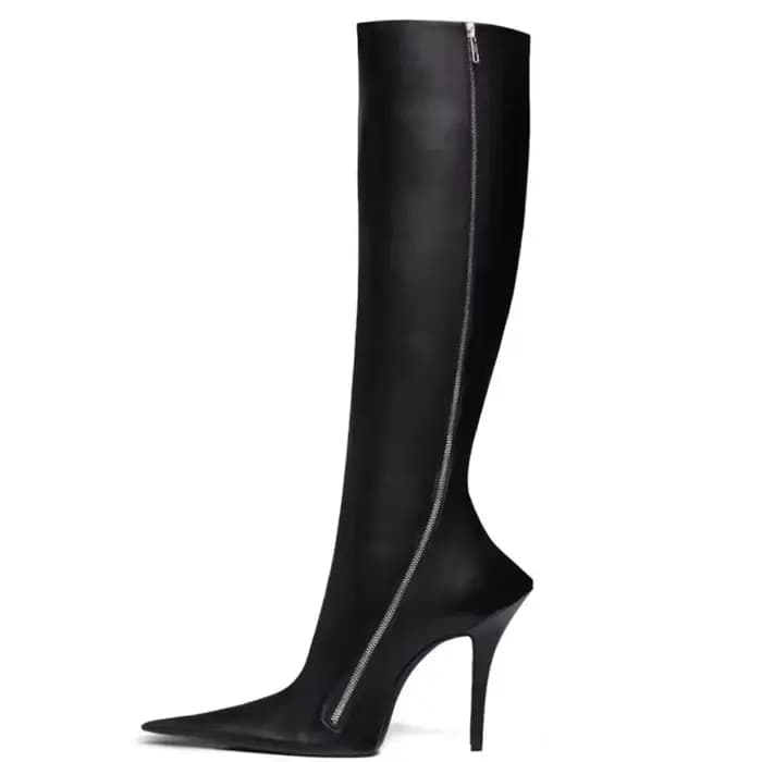 Nouvelles Bottes à Talons Aiguilles Pointus pour Femmes 2026, Bottes en Cuir Grande Taille 44 pour Femmes avec Fermetures Éclair Latérales Tendance