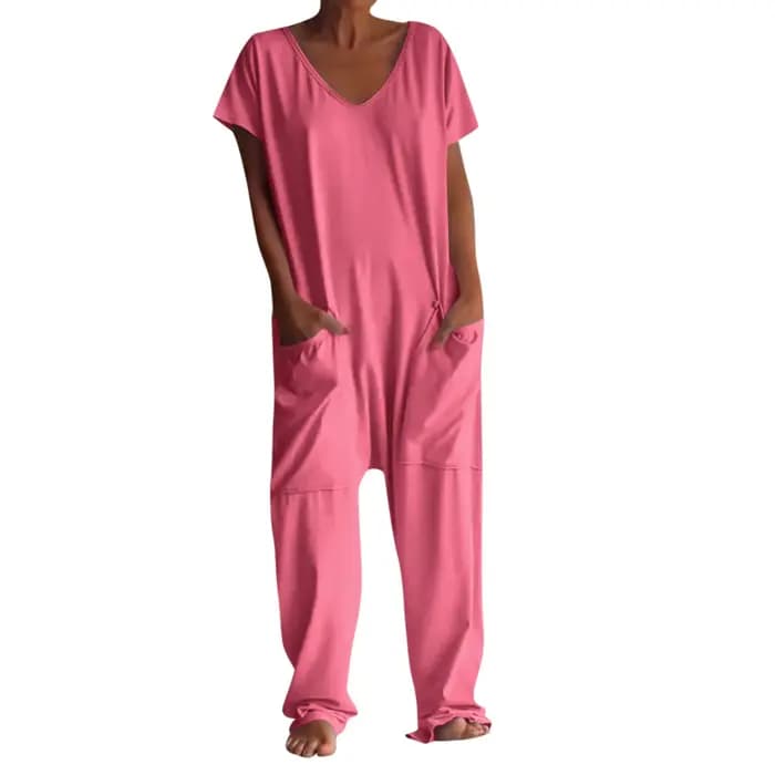 Combinaison à Manches Courtes pour Femme, Vêtement Décontracté, Confortable, avec Poches, Tendance