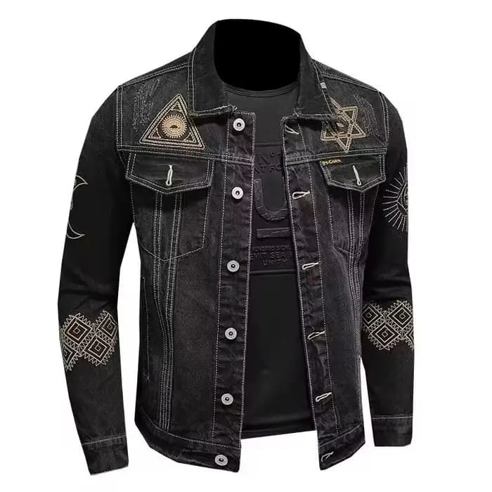 Veste en jean de moto Vintage pour hommes, coupe Slim et ample, revers brodé en coton, décontracté, noir, bleu, tendance, printemps automne