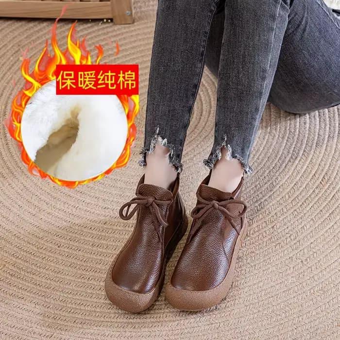 Nouvelles bottes d'hiver en cuir véritable pour femmes, bottines hautes à lacets, bottes courtes chaudes en fourrure, chaussures orthopédiques pour femmes, bottines à la cheville.