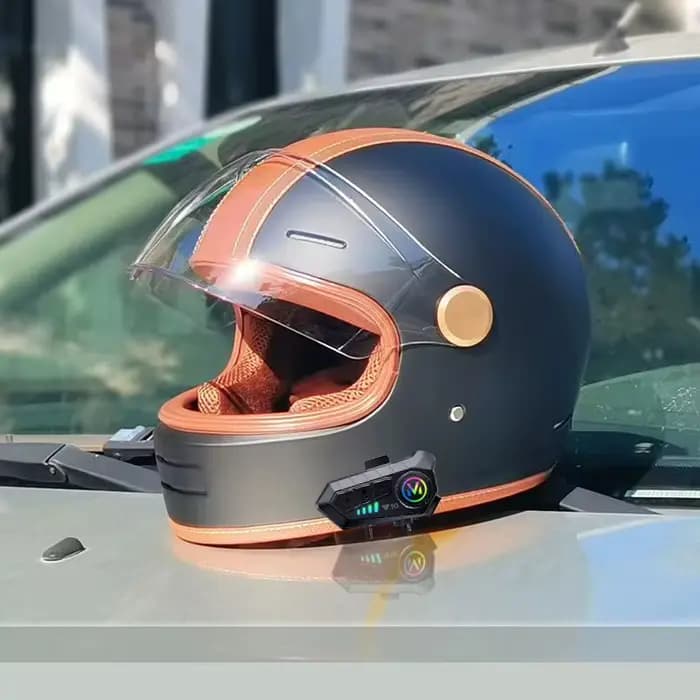 Casque de moto intégral rétro avec Bluetooth