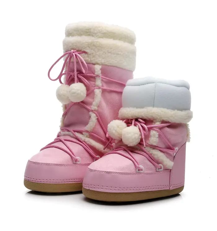 Bottes de neige roses pour femmes, bottes d'hiver épaisses, imperméables, antidérapantes, mi-mollet, à la mode, en fourrure chaude, chaussures d'hiver pour femmes