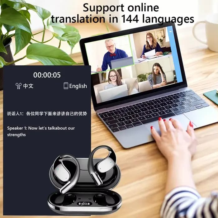 Casque de traduction intelligent AI, casque sans fil Bluetooth sport, réduction de bruit, traducteur en temps réel 144 langues, écouteurs