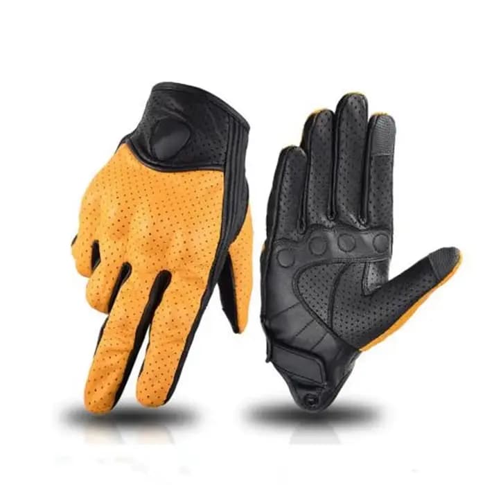 Gants de moto d'été en cuir jaune