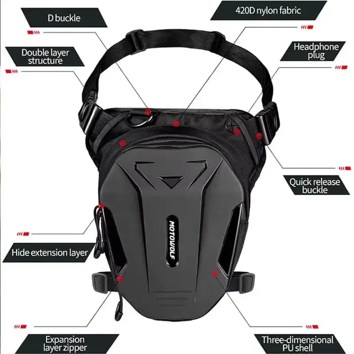 Sacoche de jambe pour moto noire