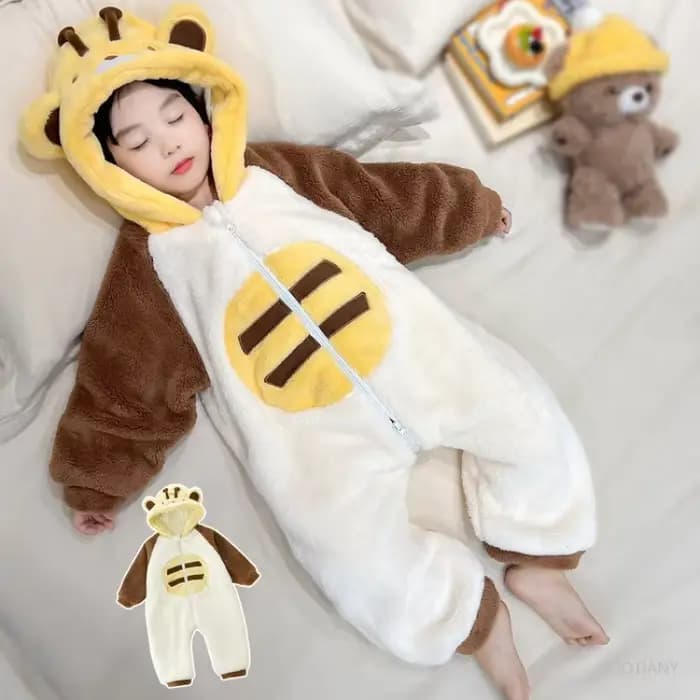 Pyjama Abeille pour Enfants, Combinaison Animaux Mignons Jaune, Pyjama Doux et Fluffy à Motif de Dessin Animé, Costume de Cosplay Abeille à Capuche, Nouvel An