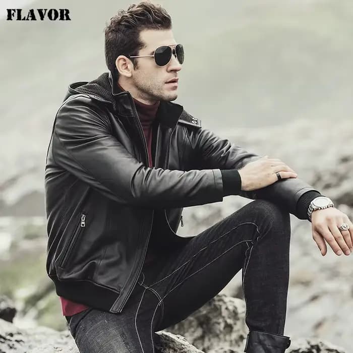 Veste en cuir d'agneau véritable pour homme FLAVOR