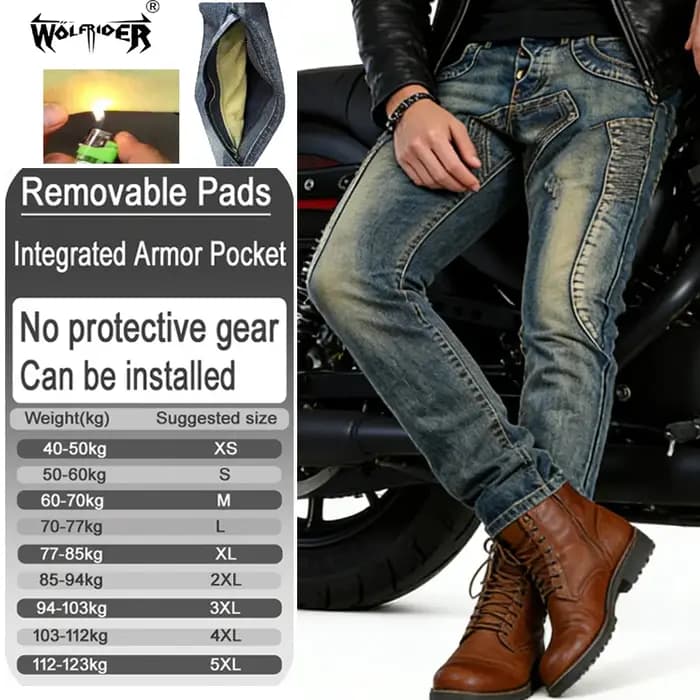 Jean moto en Kevlar pour homme, renforcé de fibres d'aramide, pantalon de protection anti-choc, équipement de sécurité rétro pour les trajets urbains 036