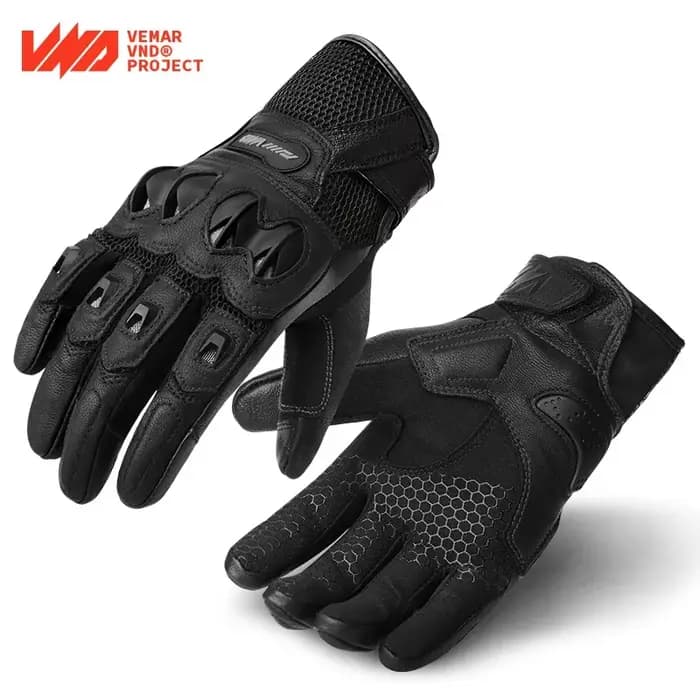 Gants de moto vintage en cuir de chèvre avec maille respirante, style rétro, pour homme et femme, po