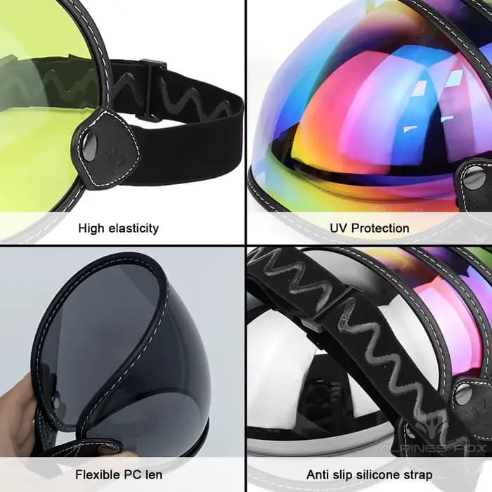 Noir rétro universel casque de moto bulle bouclier visière lentille haute élasticité