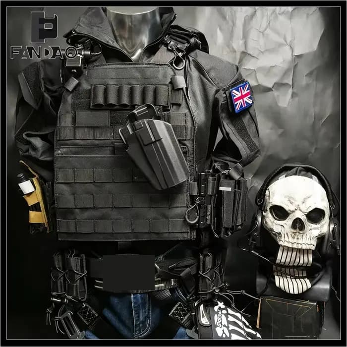 Ensemble complet d'équipement fantôme tactique, gilet de morue Airsoft, vestes, ceinture, masque, gants, équipement pour jeu CS en plein air, Call of Duty, Cosplay