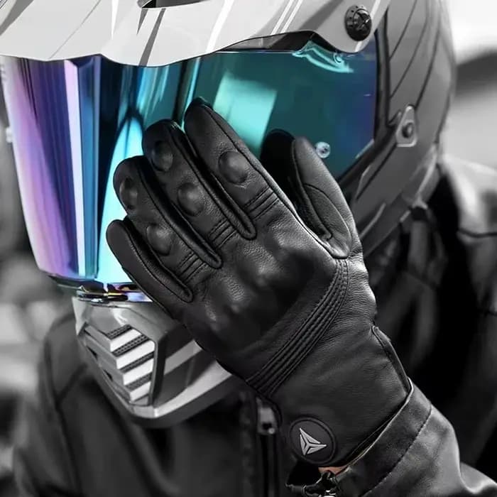 Gants de moto d'hiver en cuir hommes femmes chaud intérieur coupe-vent écran tactile Gants en cuir véritable Luvas Guantes moto ATV