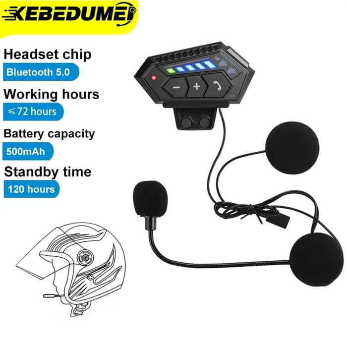 Casque de moto avec écouteurs BT5.0, interphone stéréo sans fil, mains libres avec microphone à réduction de bruit pour motard