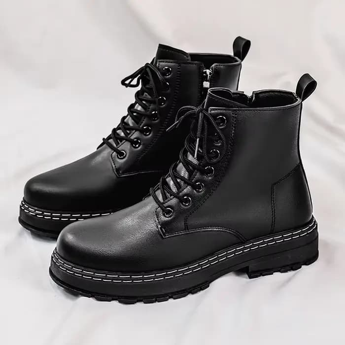 Bottes de moto en cuir verni noir 4 saisons pour hommes