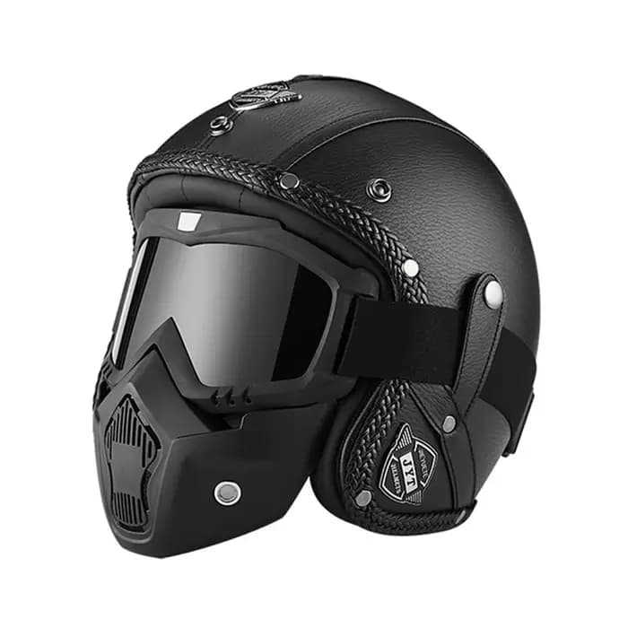 Casque de moto ouvert en cuir PU vintage allemand