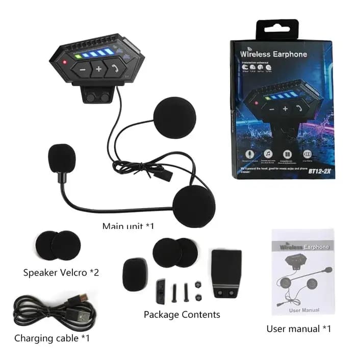 Casque de moto avec écouteurs BT5.0, interphone stéréo sans fil, mains libres avec microphone à réduction de bruit pour motard