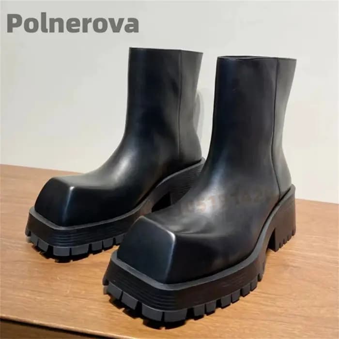 Bottes de moto à bout carré et semelle épaisse pour femmes et hommes