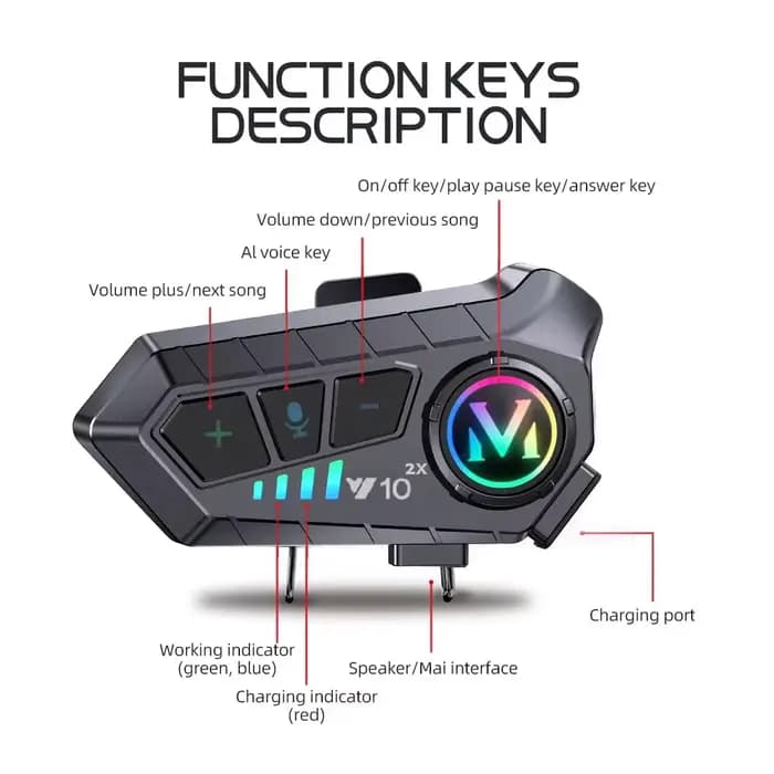 Interphone pour moto, 2000mah