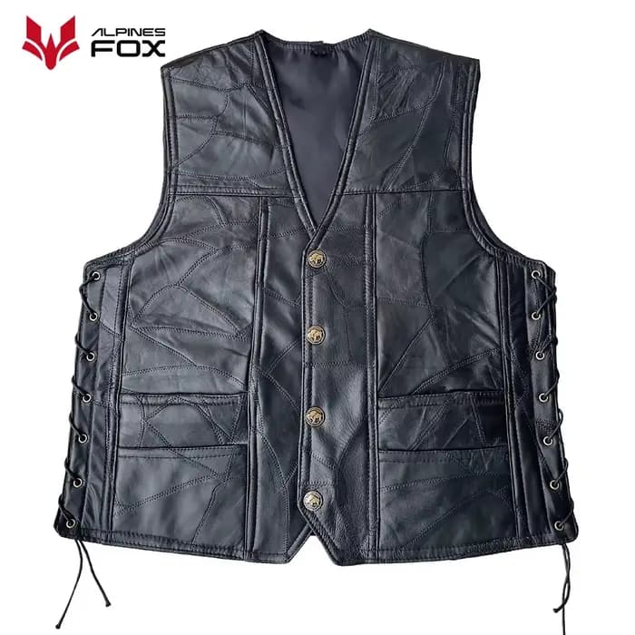 Gilet de moto en cuir brodé Vintage pour hommes