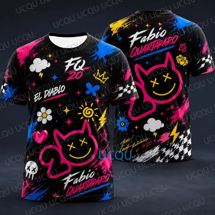 Fabio Quartararo # T-shirt Édition Signature 2026 El Diablo Racing – T-shirt graphique pour fans, dé