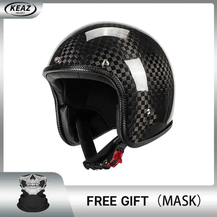 Casque de moto Vintage trois-quarts en Fiber de carbone