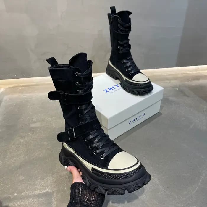 Bottes courtes en cuir nubuck pour femme, baskets antidérapantes à semelle épaisse, bottes de moto à