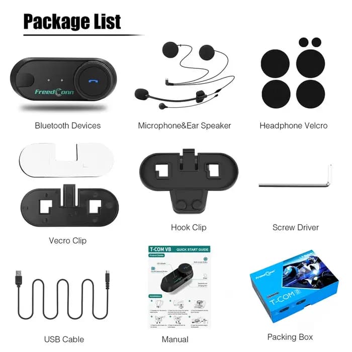 Freedconn Casque De Moto Stéréo Bluetooth Mains Libres Appel Sans Fil Communication Interphone Musique Partage 6 Coureurs