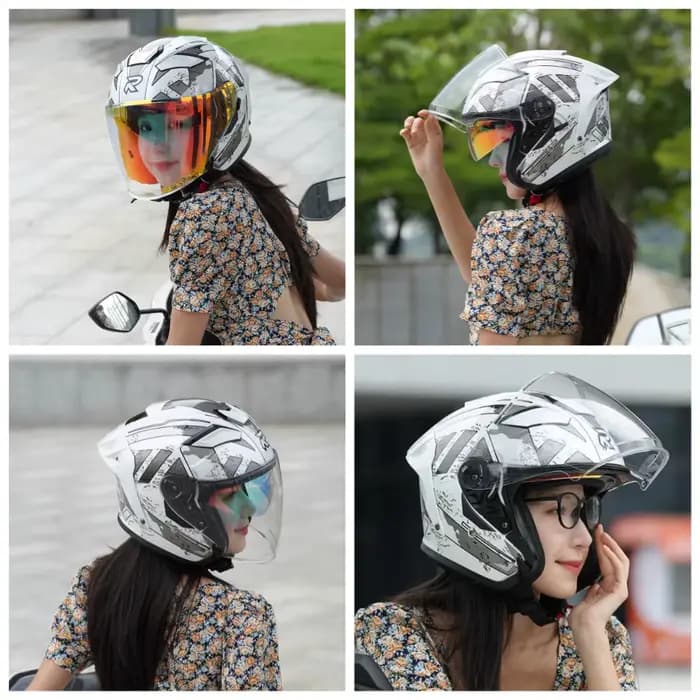 RSV 839 casque de moto demi-casques pour hommes et femmes rétro croisière double lentille Scooter 3/4 casques équitation casco de motocicleta