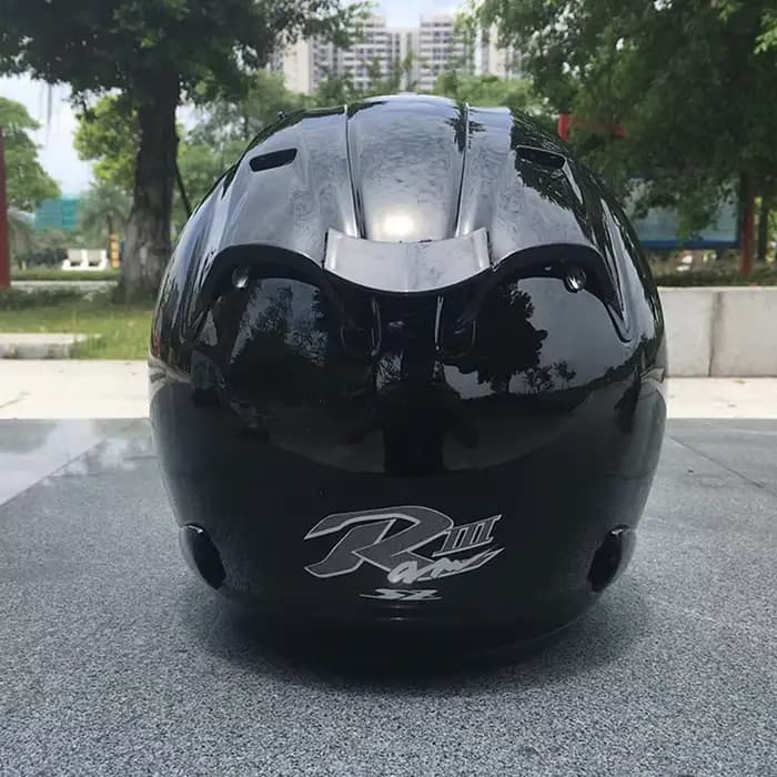 Hommes et dames demi-casque visage ouvert Casque noir brillant