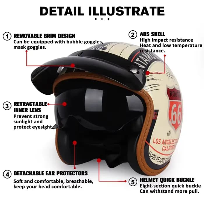Casque de Moto Rétro Certifié DOT