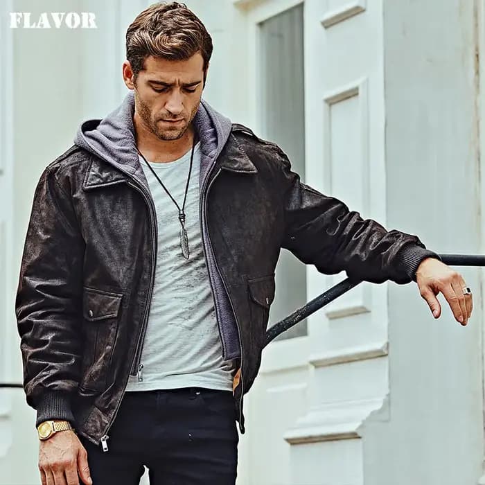 FLAVOR-Blouson aviateur en cuir véritable pour homme, manteau d'hiver chaud, capuche perfectionnée, Air Forca happator, nouveau