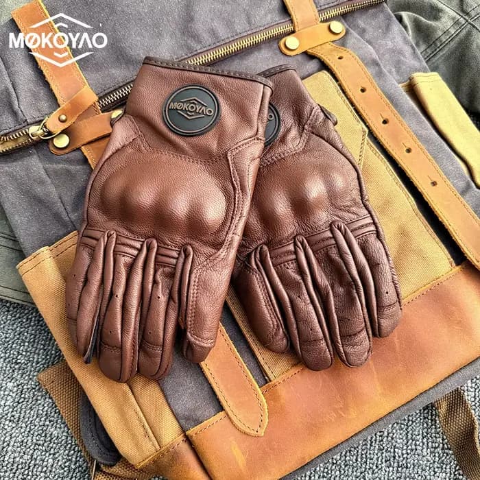 Gants de Moto en cuir marron Vintage pour hommes et femmes