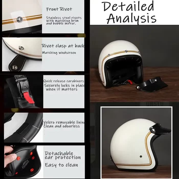 Casque de moto rétro trois-quarts à visage ouvert 3/4 pour hommes et femmes