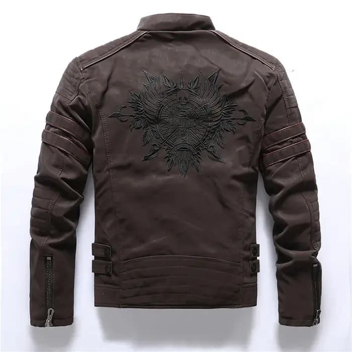 Mcikkny – veste et manteaux de motard en cuir pour hommes, broderie à la mode, vêtements d'extérieur