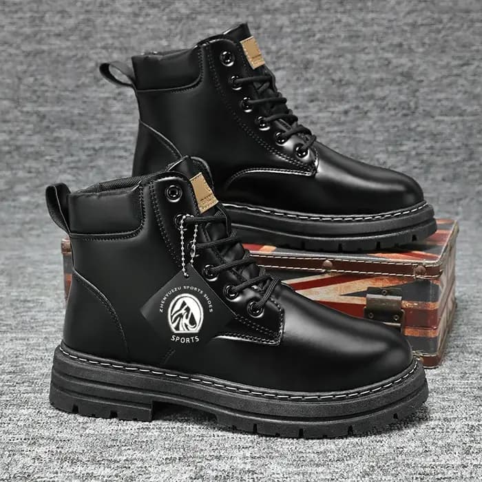 Bottes hautes chaussures en cuir pour hommes mode moto bottines