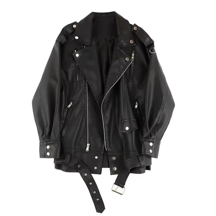 Veste en similicuir pour femme, style motard, décontractée, de luxe, avec col en cuir, coupe oversiz