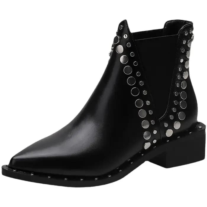 Bottes de moto pointues à rivets pour femmes, bottes mi-hautes en cuir pour dames, bottes de style britannique, talon optique, mode automne, nouveau