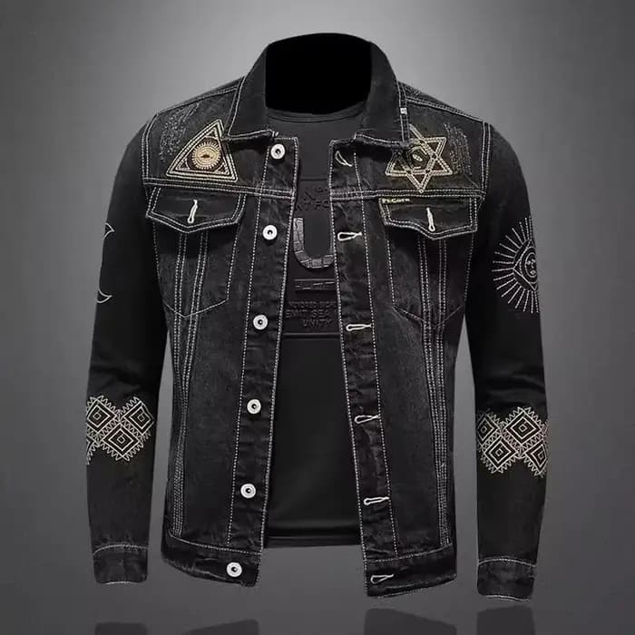 Veste en jean de moto Vintage pour hommes, coupe Slim et ample, revers brodé en coton, décontracté, noir, bleu, tendance, printemps automne
