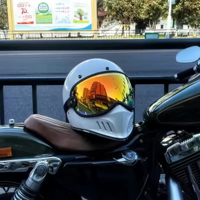 Casque de moto rétro, Vintage cafe racer, visage complet, approuvé DOT, Jet