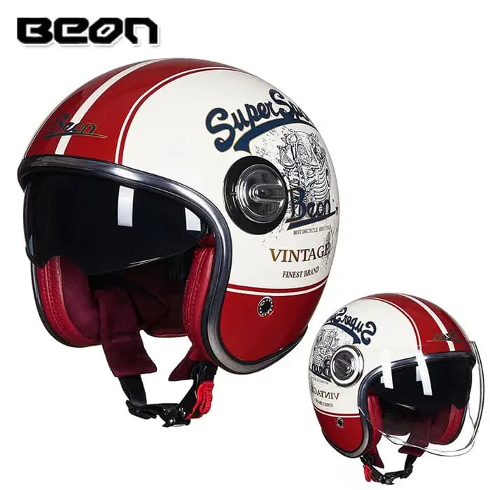 Boutique Officielle BEON - Casque Moto Ouvert Rétro BEON B-108A 3/4 - Casque Vintage pour Moto, Scooter